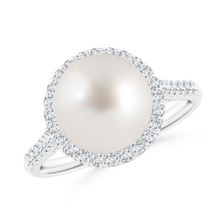 10mm AAA South Sea Pearl Diamond Halo Ring in White Gold