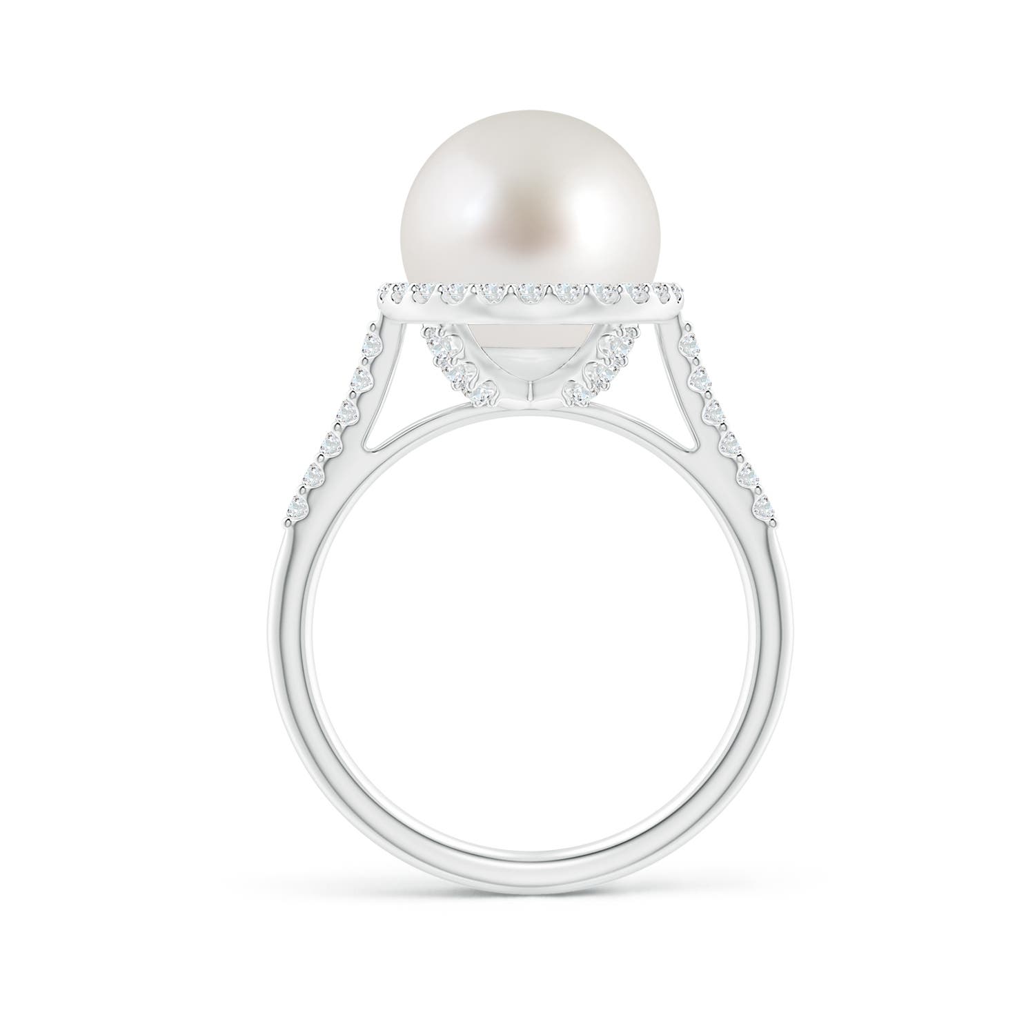 10mm AAA South Sea Pearl Diamond Halo Ring in White Gold