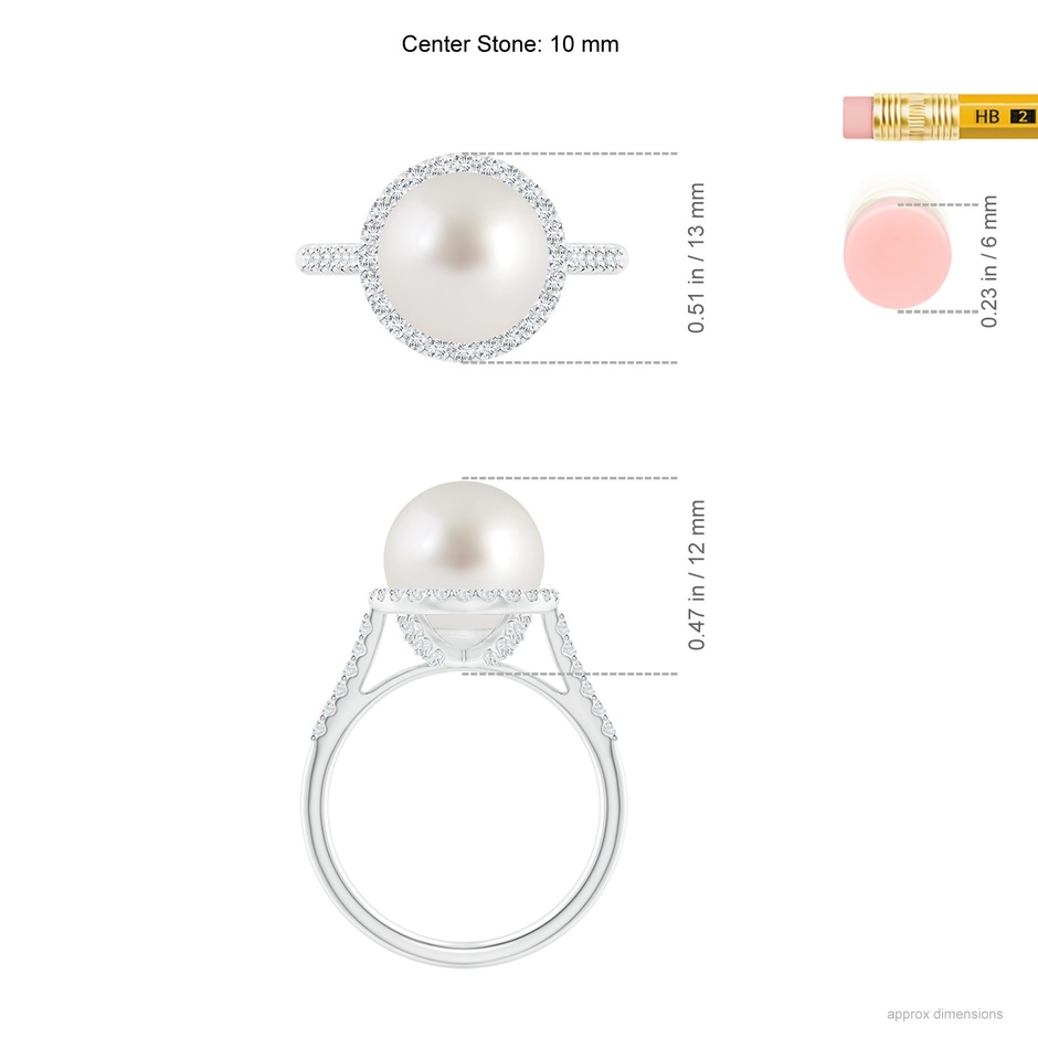 10mm AAA South Sea Pearl Diamond Halo Ring in White Gold ruler