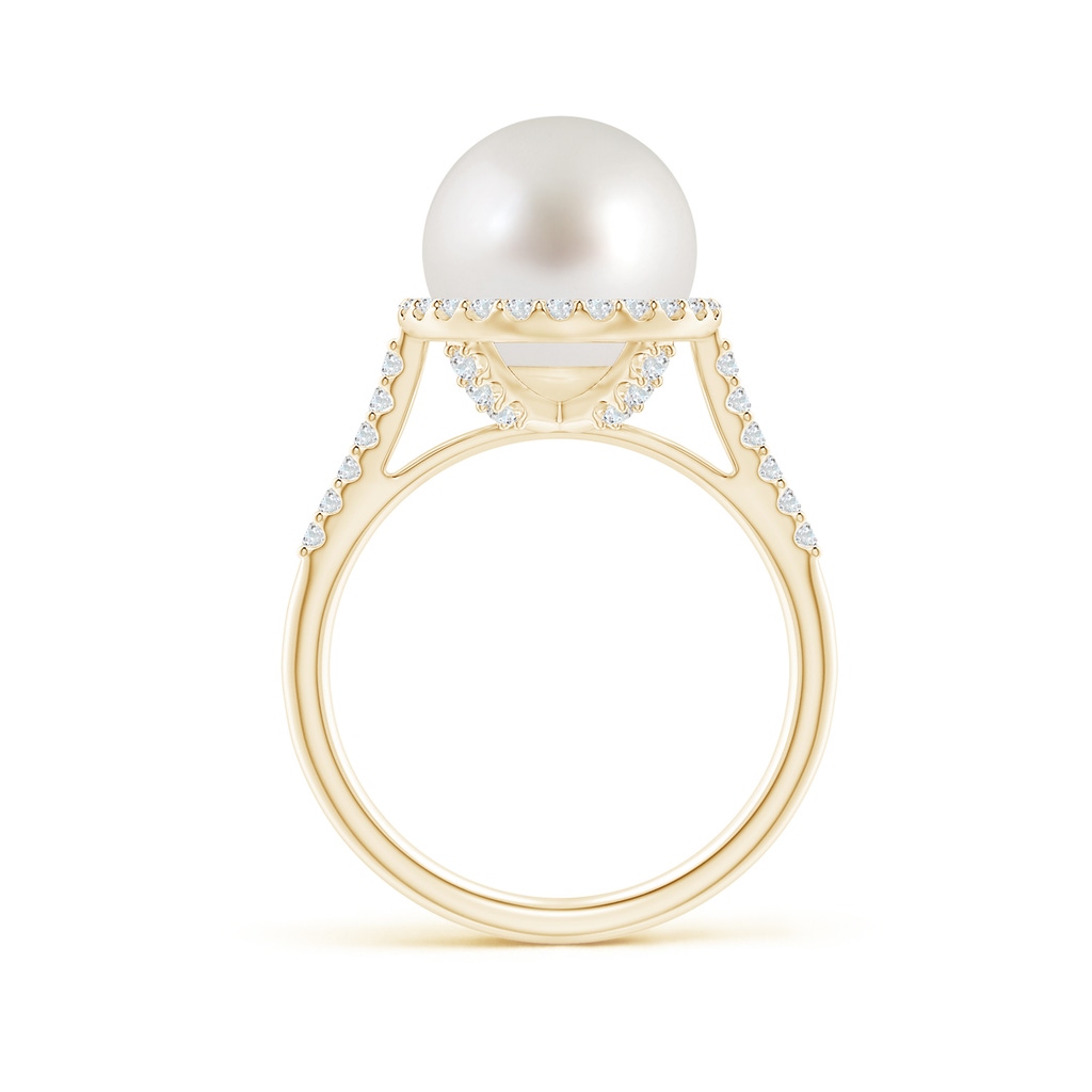 10mm AAA South Sea Pearl Diamond Halo Ring in Yellow Gold Side 1