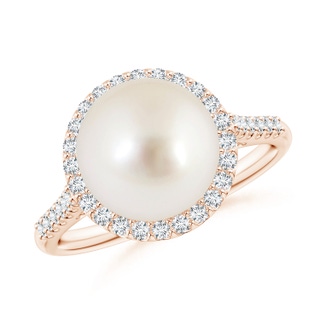 10mm AAAA South Sea Pearl Diamond Halo Ring in Rose Gold