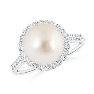 10mm AAAA South Sea Pearl Diamond Halo Ring in White Gold