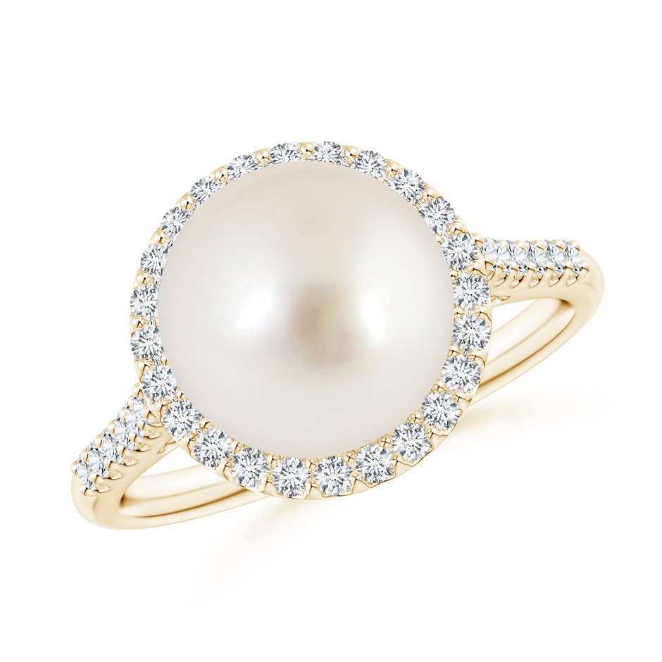 10mm AAAA South Sea Pearl Diamond Halo Ring in Yellow Gold 
