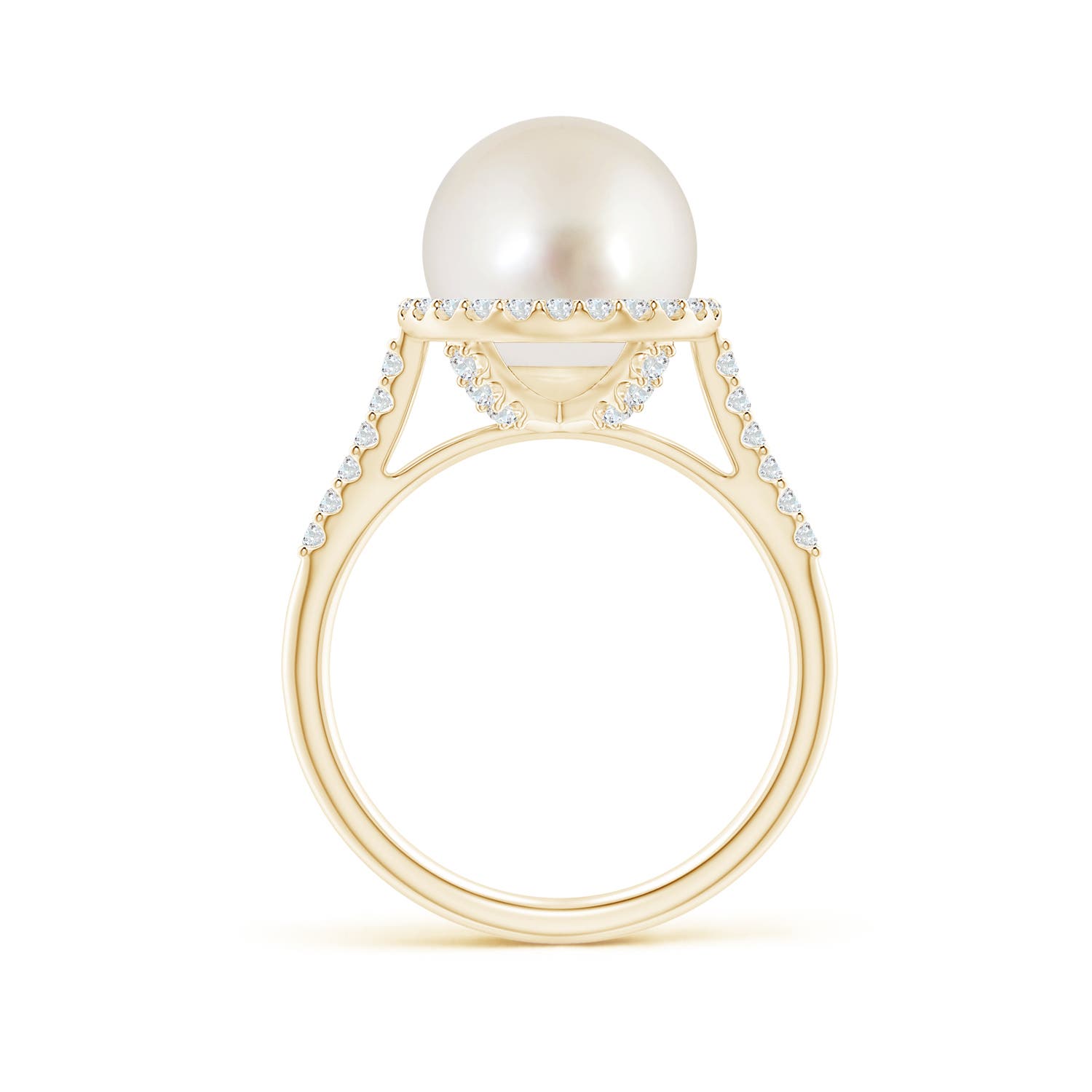10mm AAAA South Sea Pearl Diamond Halo Ring in Yellow Gold
