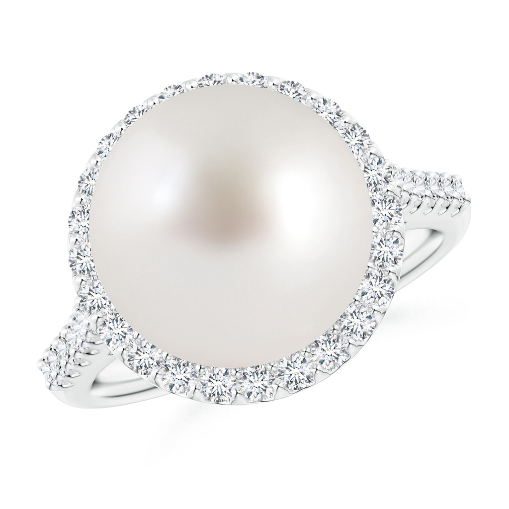 12mm AAA South Sea Pearl Diamond Halo Ring in White Gold