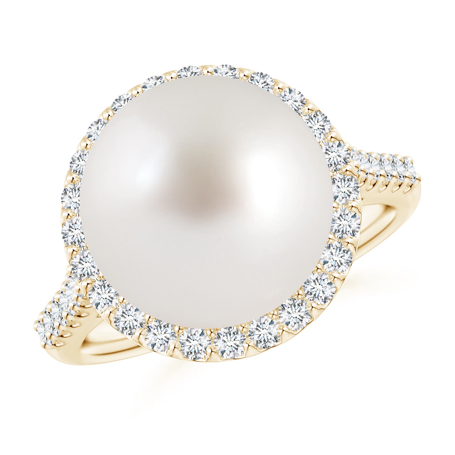 12mm AAA South Sea Pearl Diamond Halo Ring in Yellow Gold