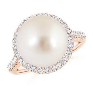 12mm AAAA South Sea Pearl Diamond Halo Ring in Rose Gold