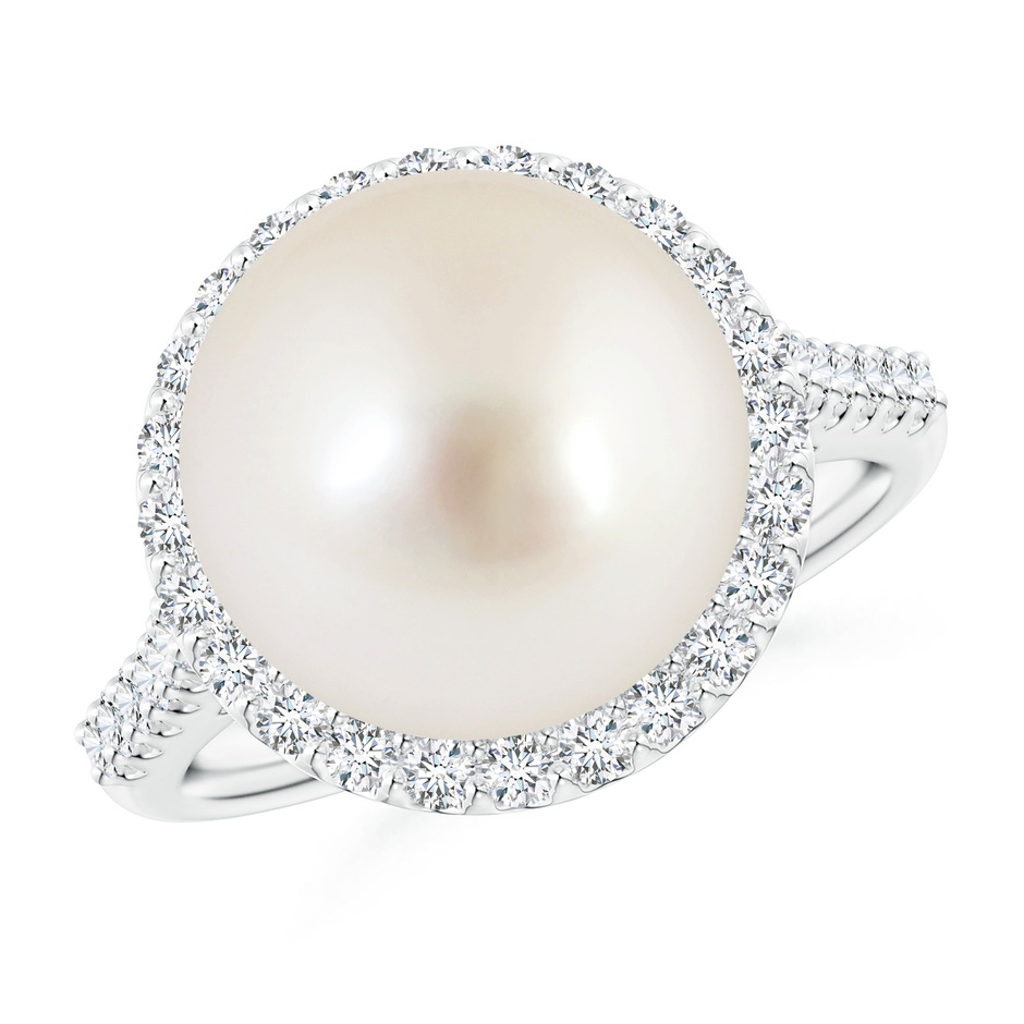 12mm AAAA South Sea Pearl Diamond Halo Ring in White Gold 