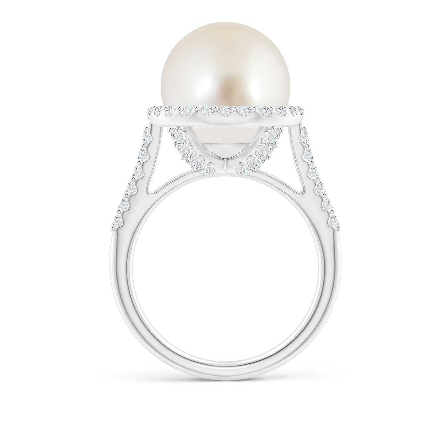 12mm AAAA South Sea Pearl Diamond Halo Ring in White Gold