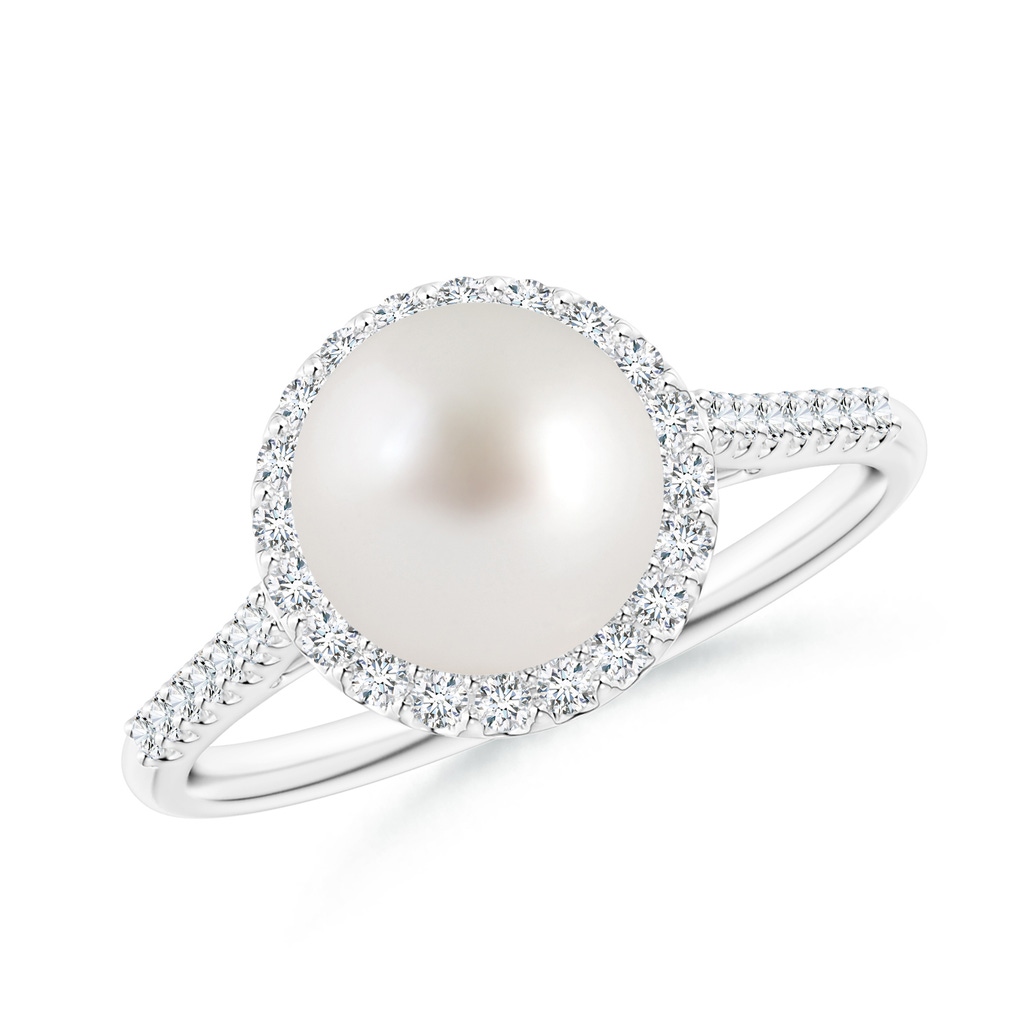 8mm AAA South Sea Pearl Diamond Halo Ring in White Gold