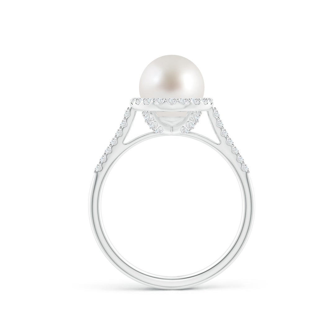 8mm AAA South Sea Pearl Diamond Halo Ring in White Gold - side 1