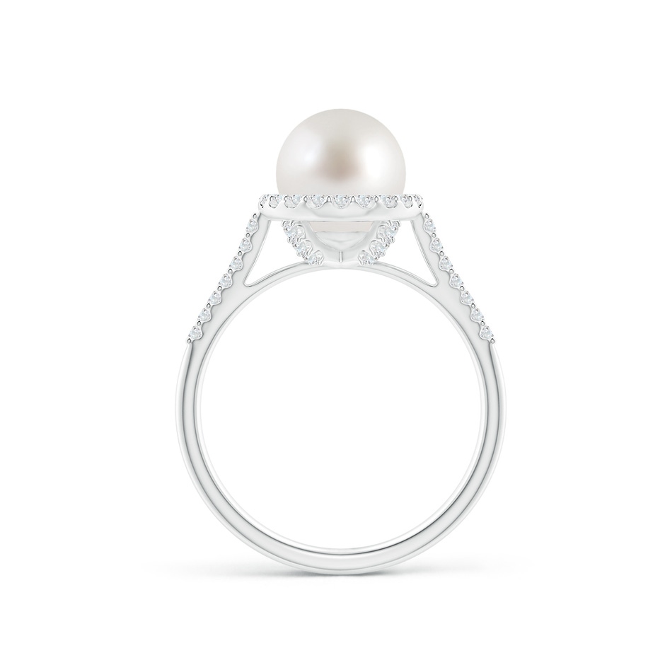 8mm AAA South Sea Pearl Diamond Halo Ring in White Gold side 1