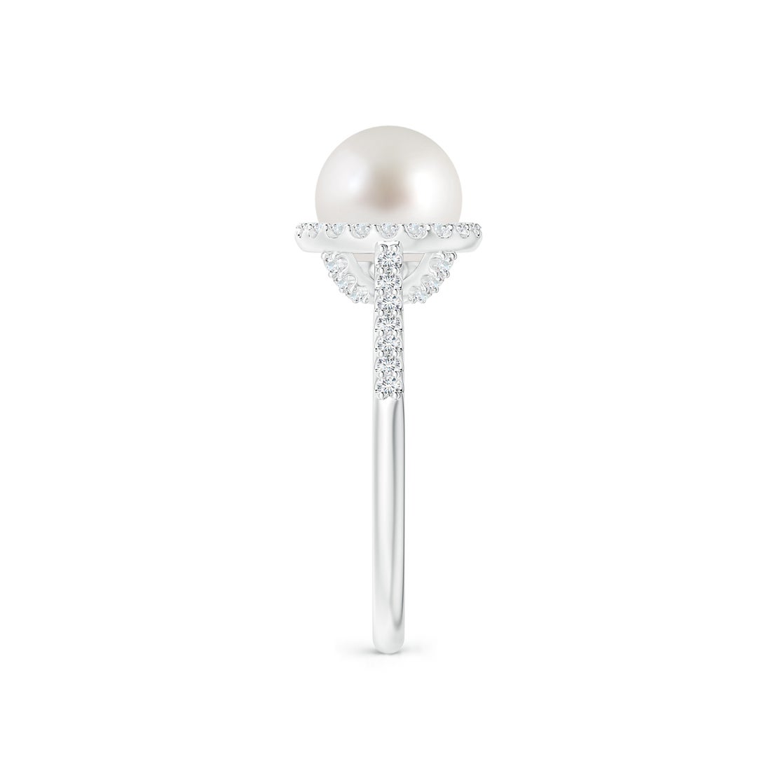 8mm AAA South Sea Pearl Diamond Halo Ring in White Gold - side 2