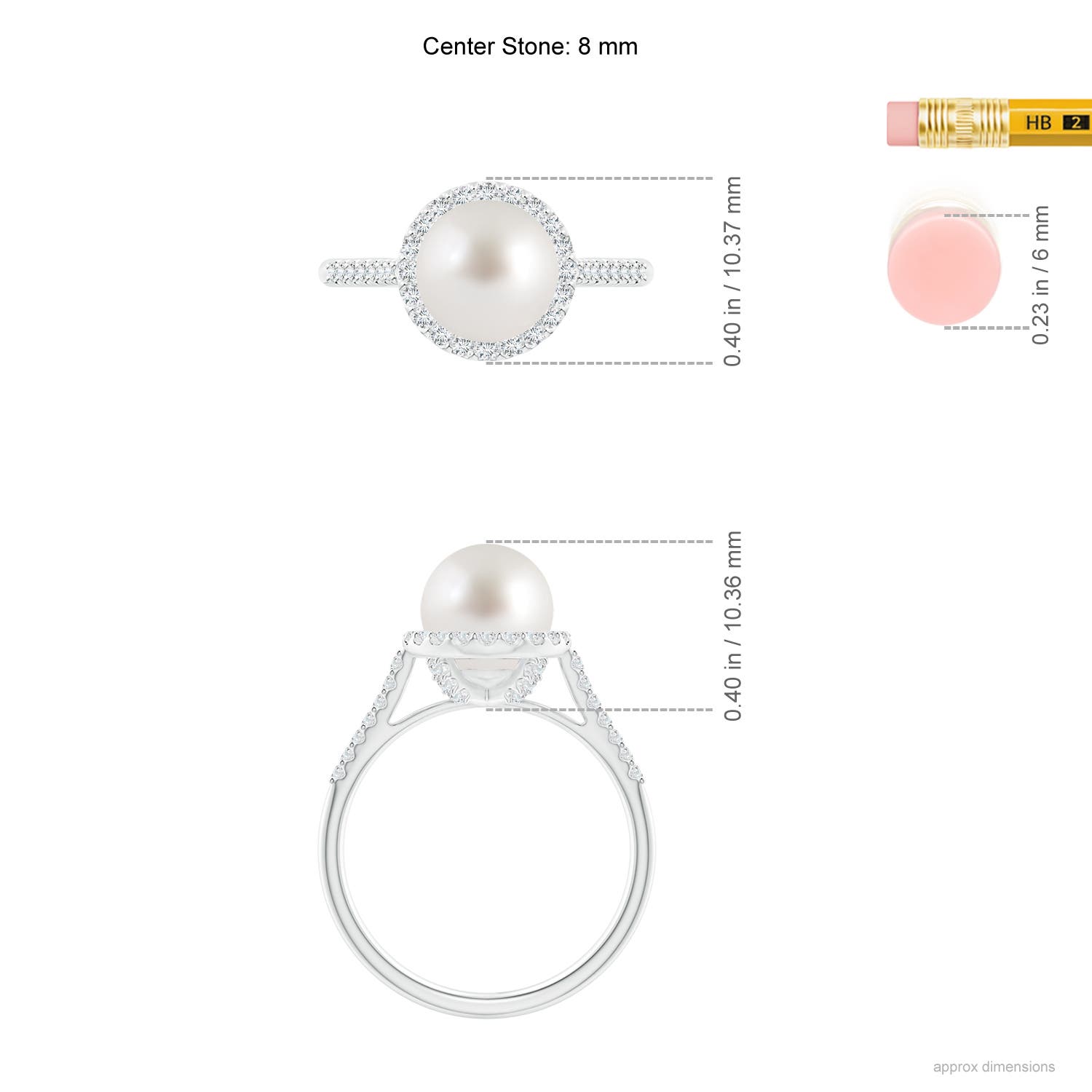 8mm AAA South Sea Pearl Diamond Halo Ring in White Gold - ruler