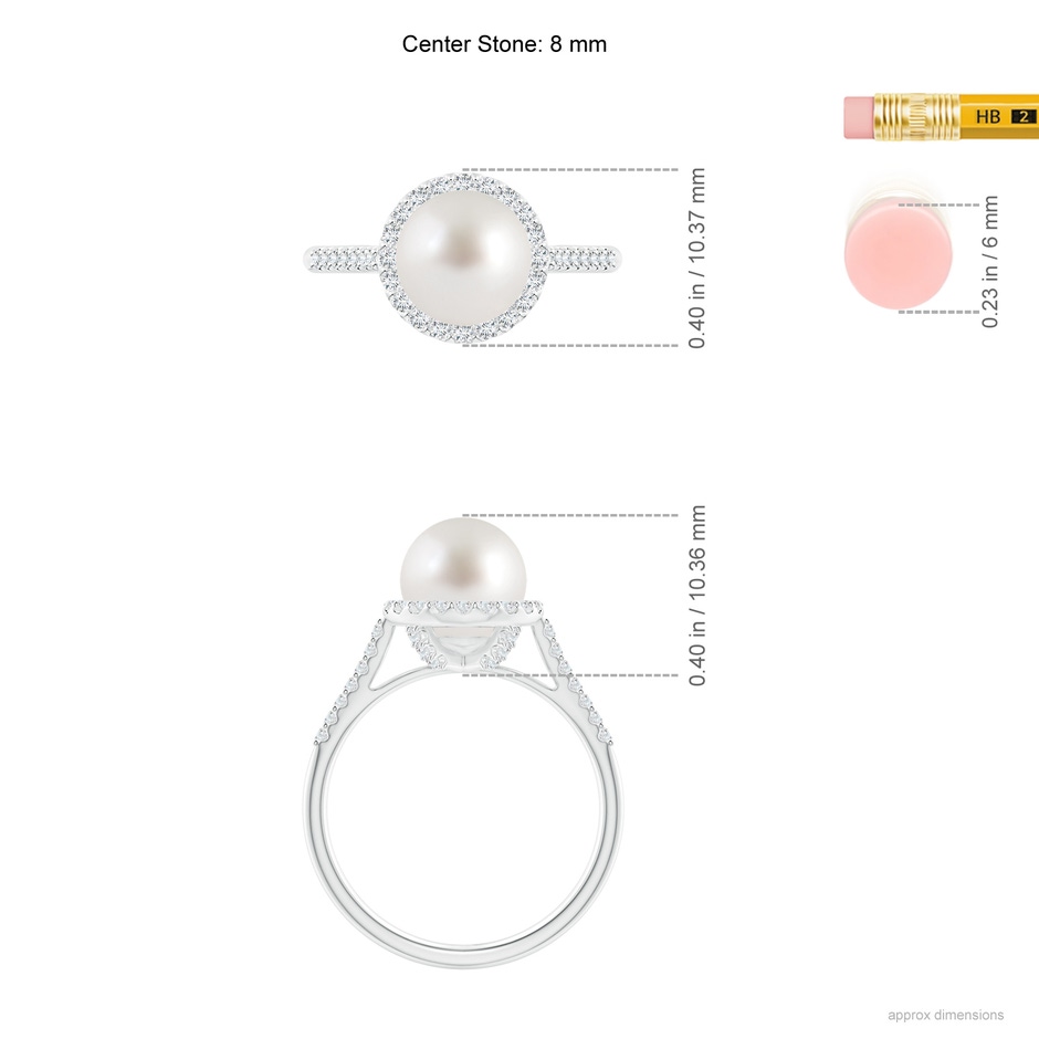 8mm AAA South Sea Pearl Diamond Halo Ring in White Gold ruler