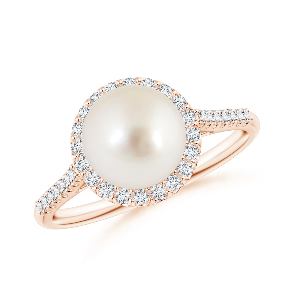 8mm AAAA South Sea Pearl Diamond Halo Ring in Rose Gold 