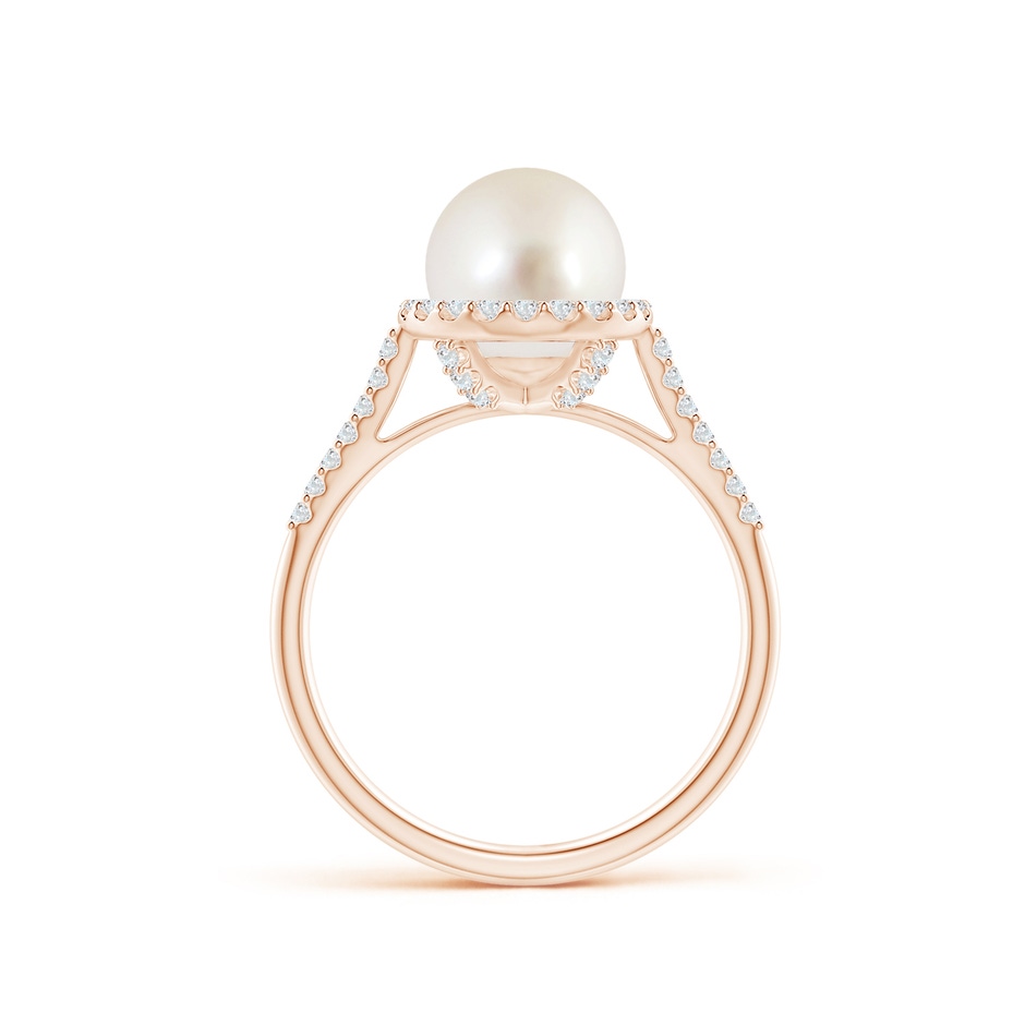 8mm AAAA South Sea Pearl Diamond Halo Ring in Rose Gold side 1