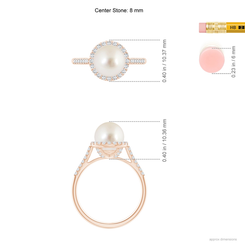 8mm AAAA South Sea Pearl Diamond Halo Ring in Rose Gold ruler