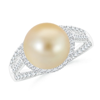 10mm AAA Golden South Sea Pearl Triple Shank Ring in White Gold