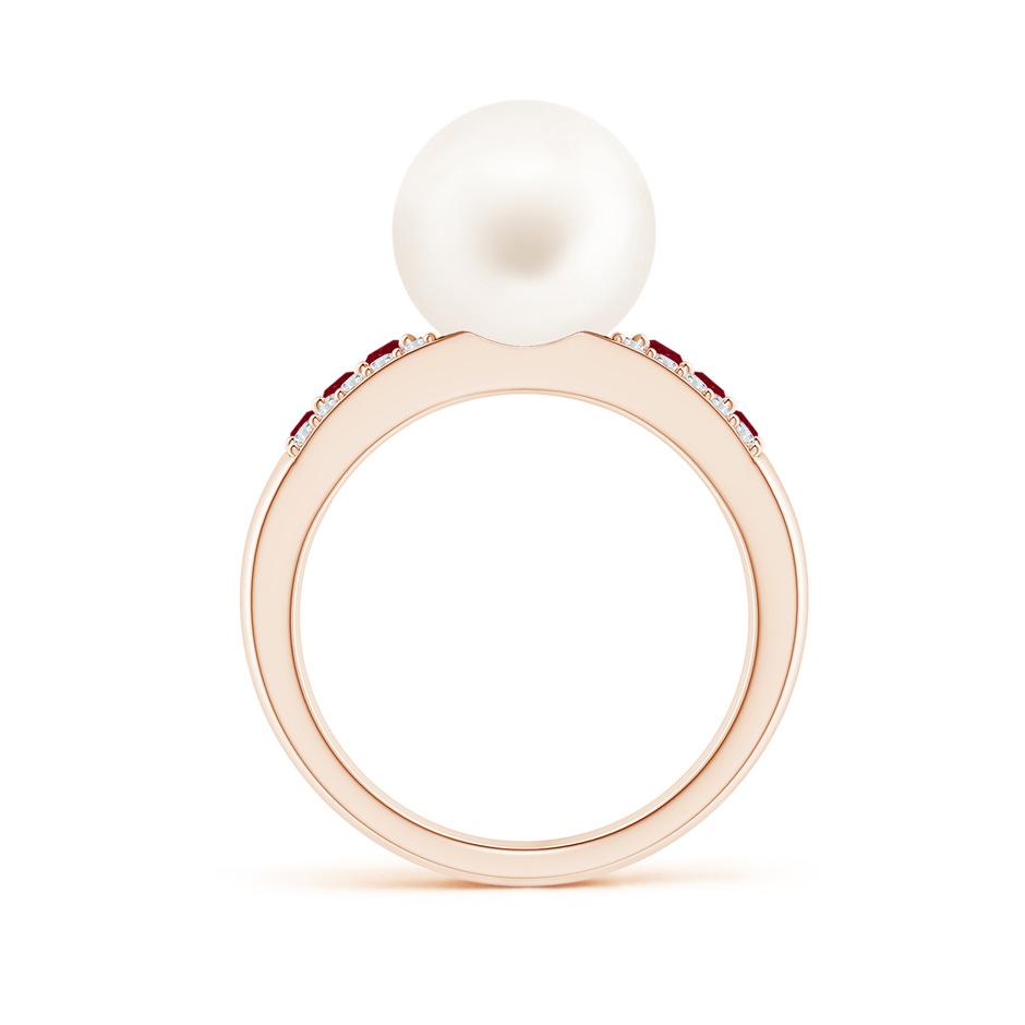 10mm AA Freshwater Pearl Ring with Rubies in Rose Gold side 1