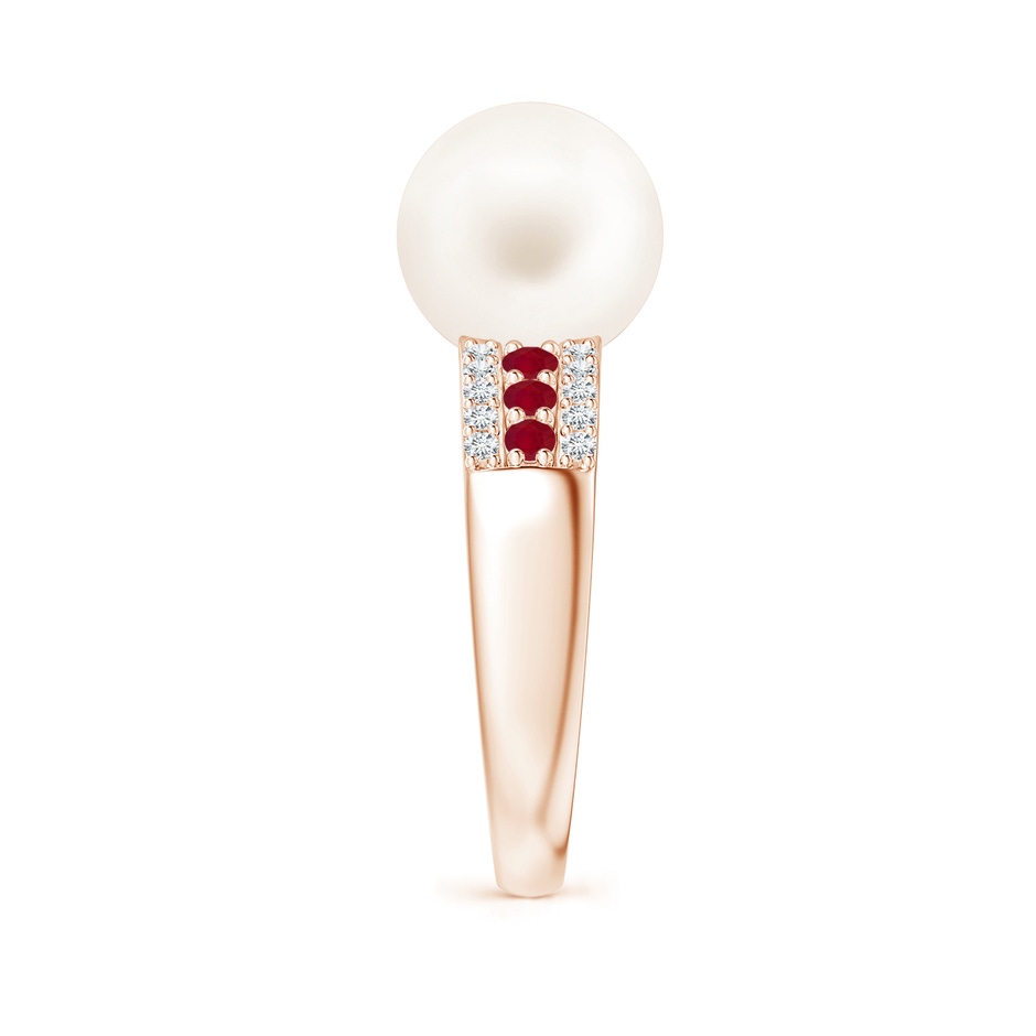 10mm AA Freshwater Pearl Ring with Rubies in Rose Gold side 2