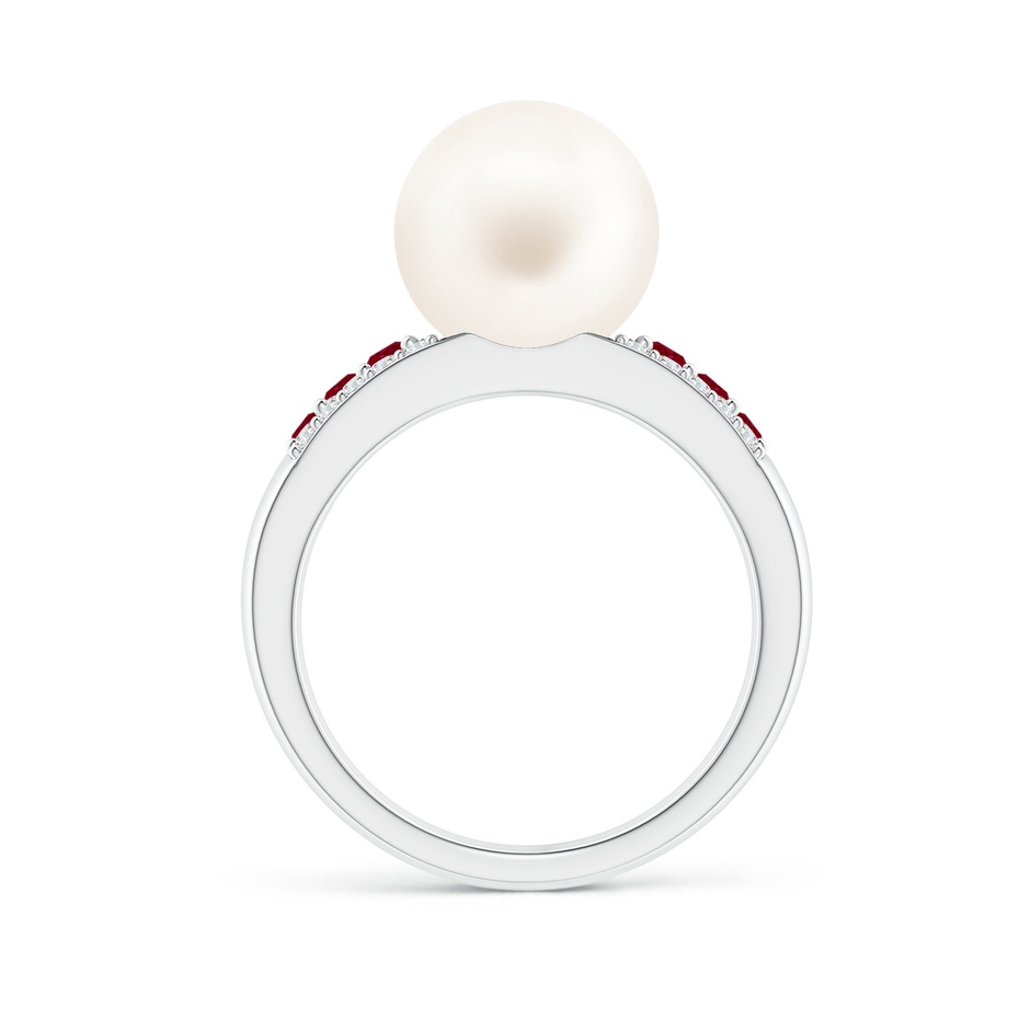 10mm AA Freshwater Pearl Ring with Rubies in White Gold side 1