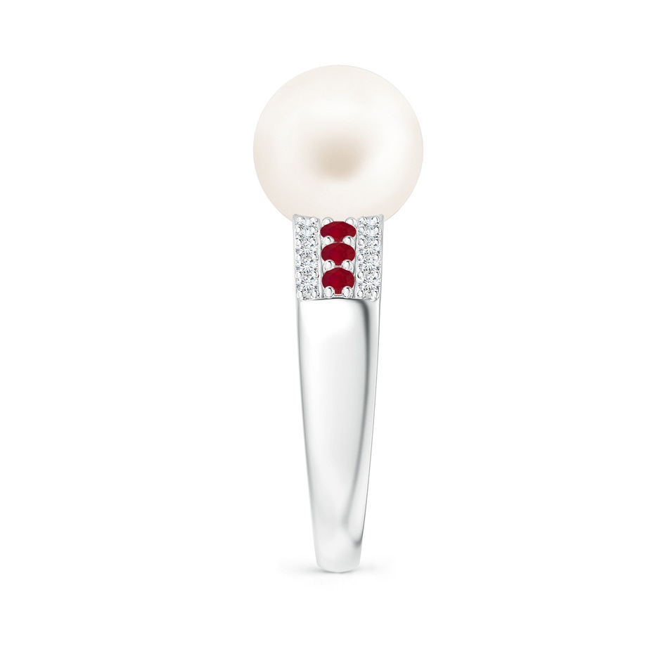 10mm AA Freshwater Pearl Ring with Rubies in White Gold side 2