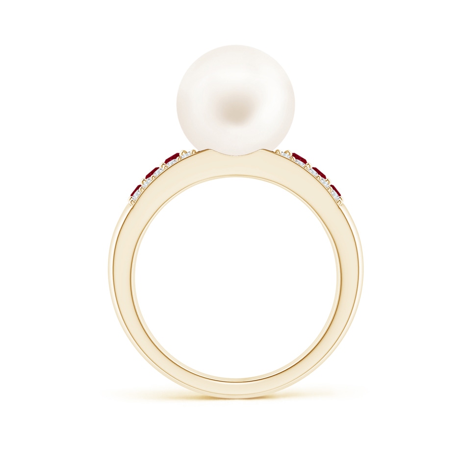 10mm AA Freshwater Pearl Ring with Rubies in Yellow Gold side 1