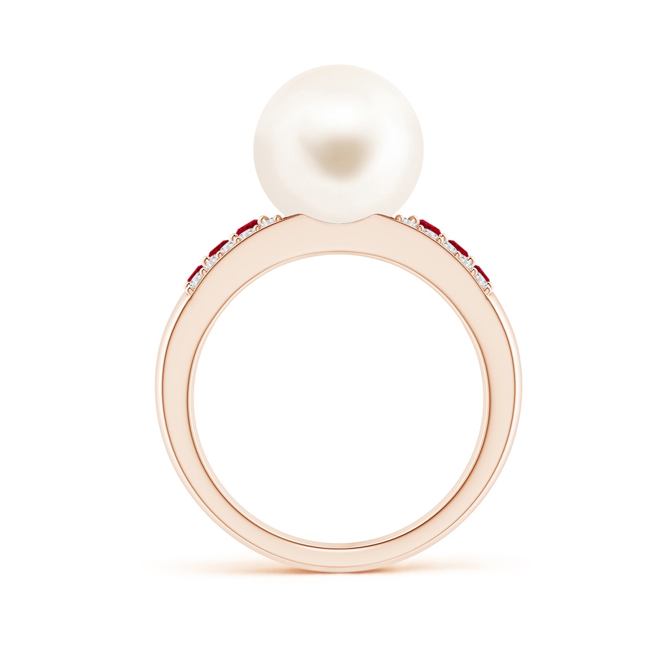 10mm AAA Freshwater Pearl Ring with Rubies in Rose Gold side 1