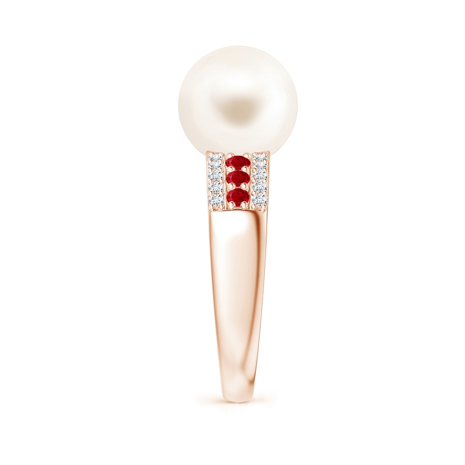 10mm AAA Freshwater Pearl Ring with Rubies in Rose Gold side 2