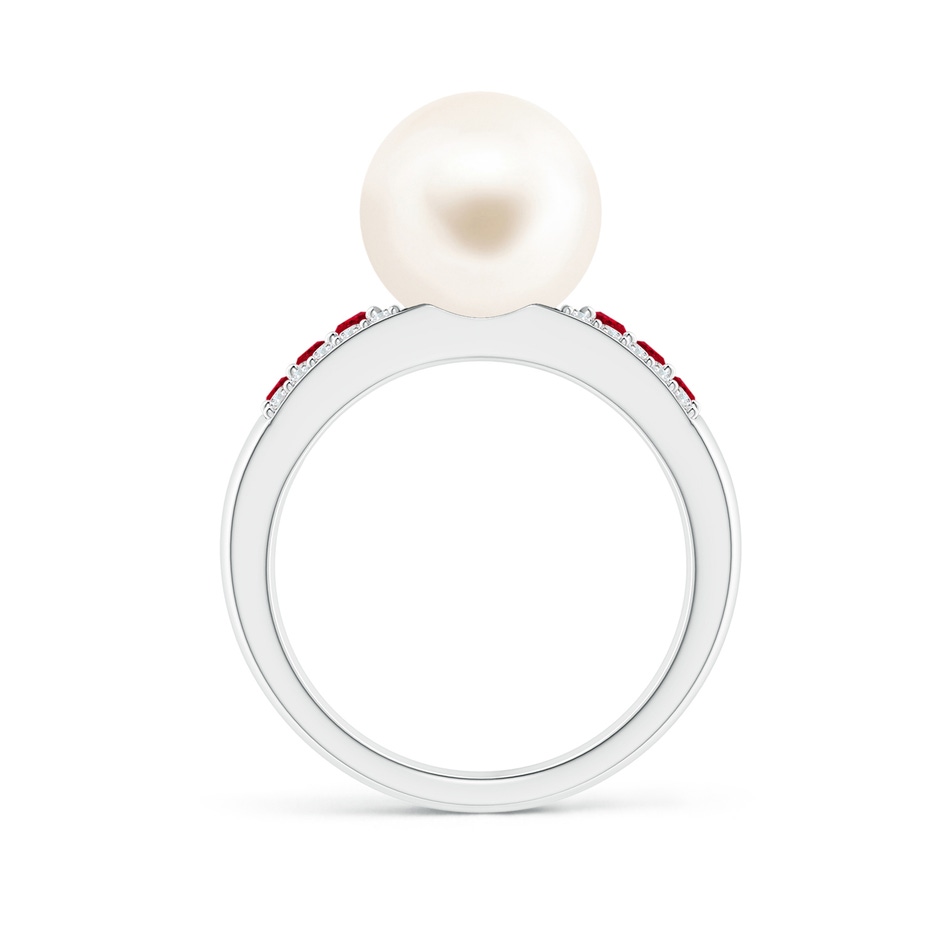 10mm AAA Freshwater Pearl Ring with Rubies in White Gold side 1