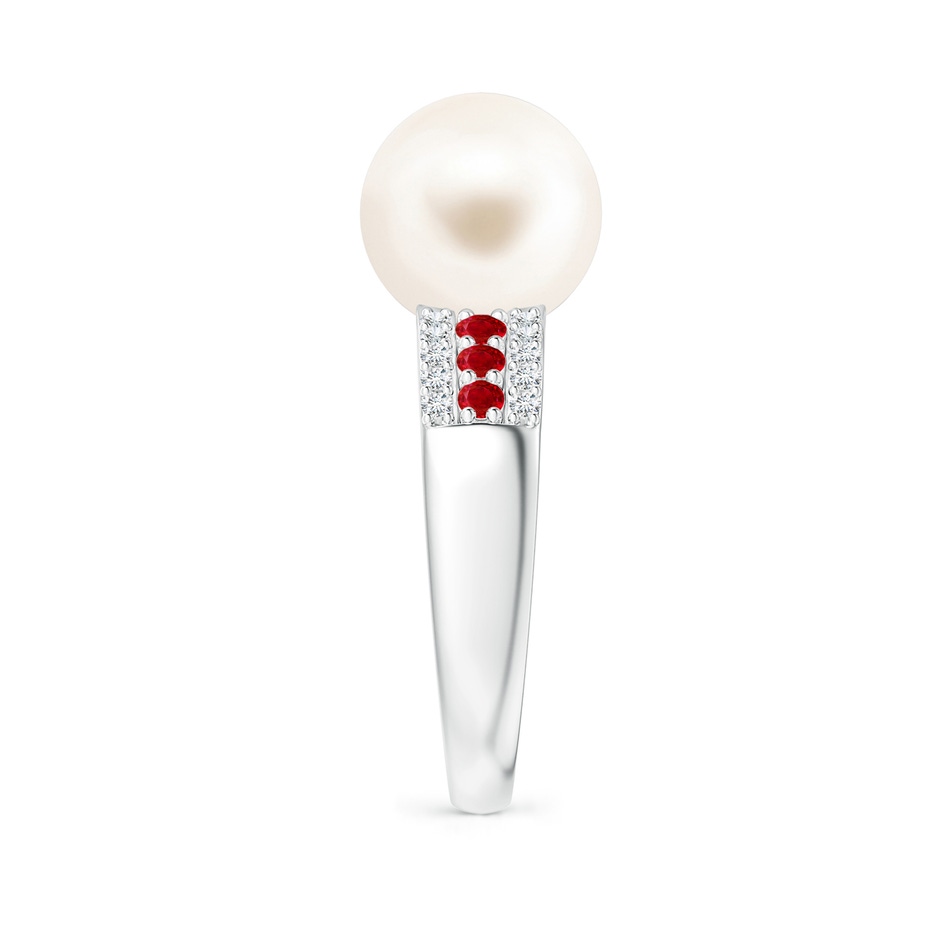 10mm AAA Freshwater Pearl Ring with Rubies in White Gold side 2
