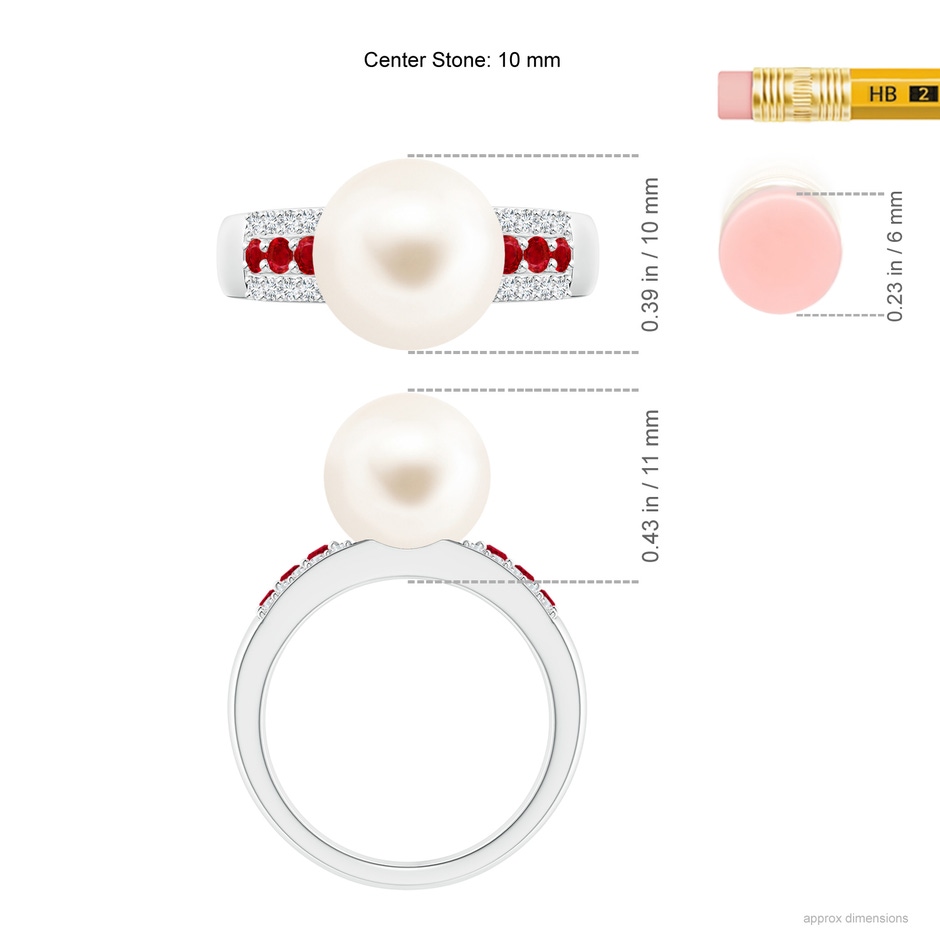 10mm AAA Freshwater Pearl Ring with Rubies in White Gold ruler