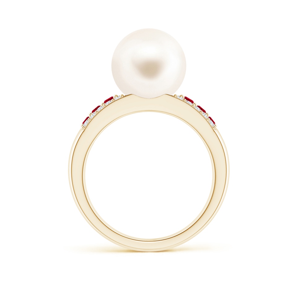 10mm AAA Freshwater Pearl Ring with Rubies in Yellow Gold side 1