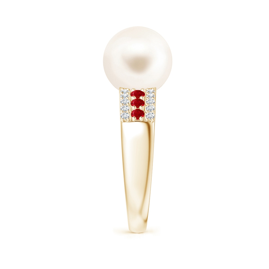 10mm AAA Freshwater Pearl Ring with Rubies in Yellow Gold side 2
