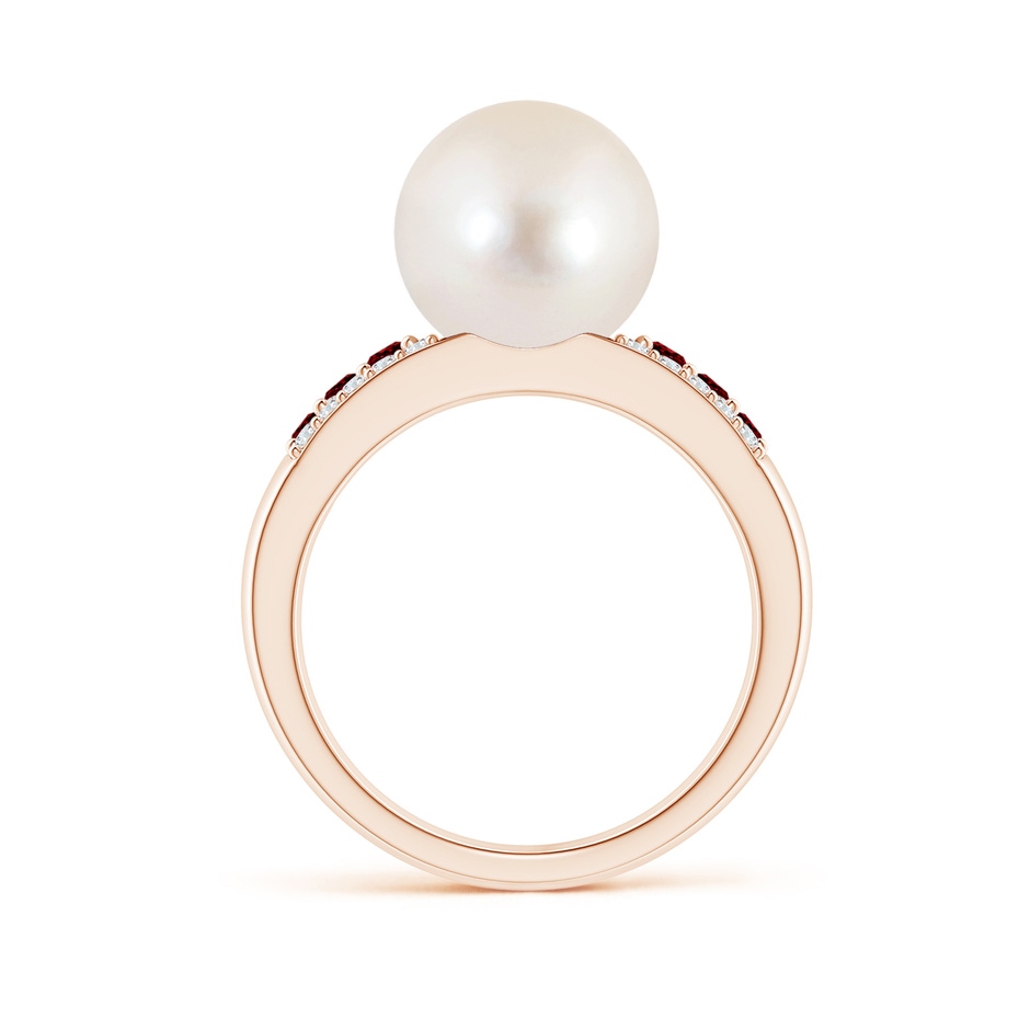 10mm AAAA Freshwater Pearl Ring with Rubies in Rose Gold side 1