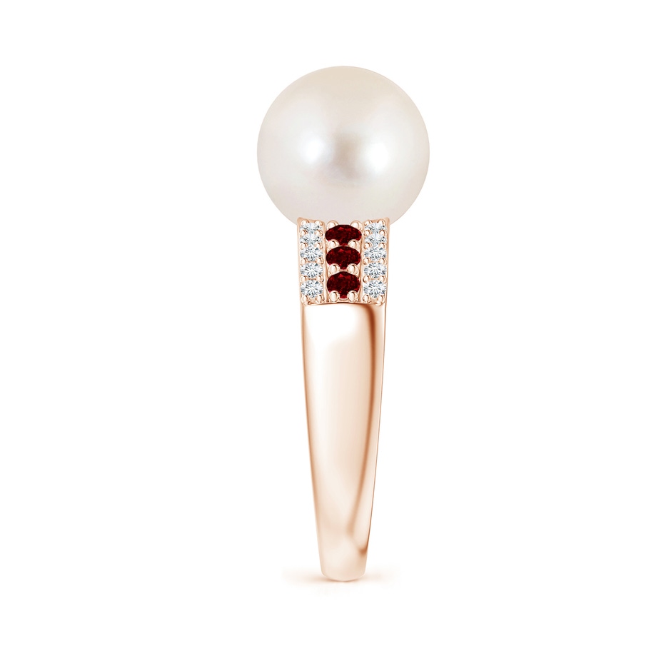 10mm AAAA Freshwater Pearl Ring with Rubies in Rose Gold side 2