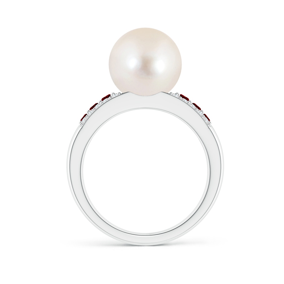 10mm AAAA Freshwater Pearl Ring with Rubies in White Gold side 1