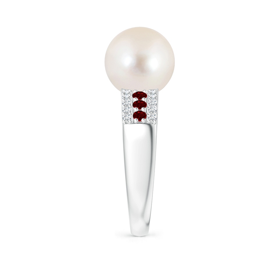 10mm AAAA Freshwater Pearl Ring with Rubies in White Gold side 2