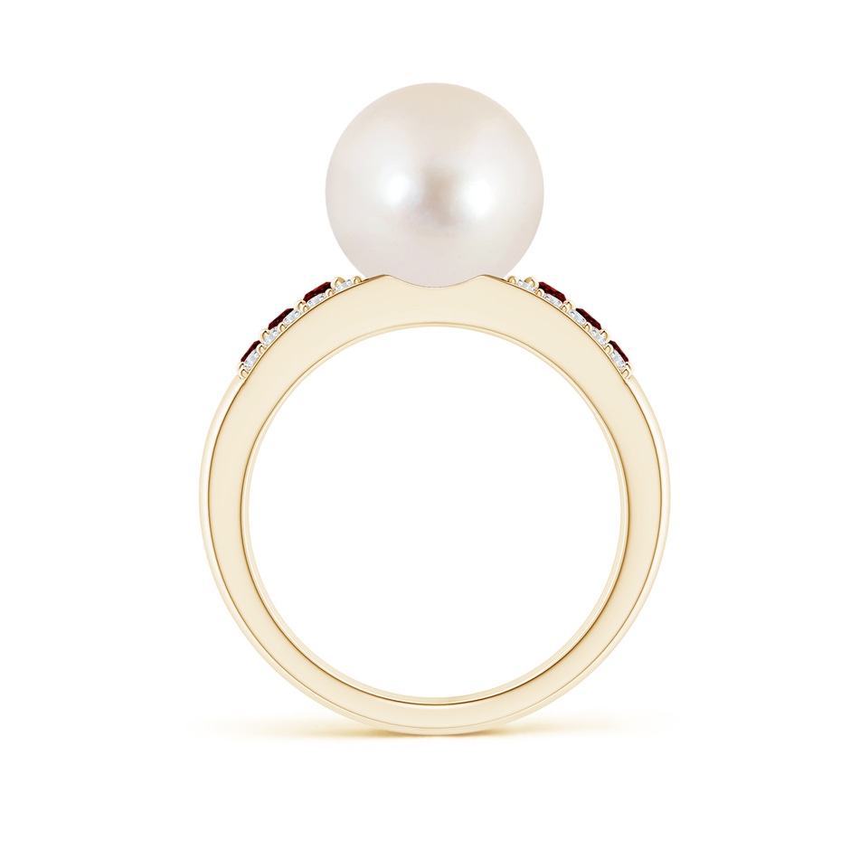 10mm AAAA Freshwater Pearl Ring with Rubies in Yellow Gold side 1