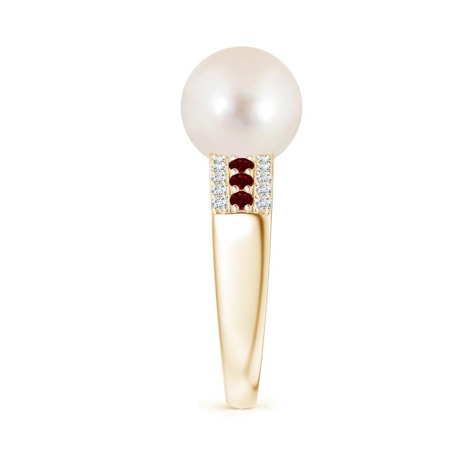 10mm AAAA Freshwater Pearl Ring with Rubies in Yellow Gold side 2