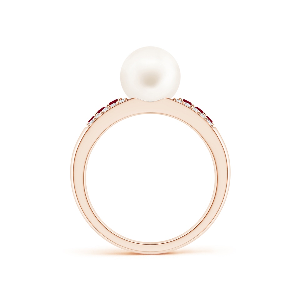 8mm AA Freshwater Pearl Ring with Rubies in Rose Gold side 1