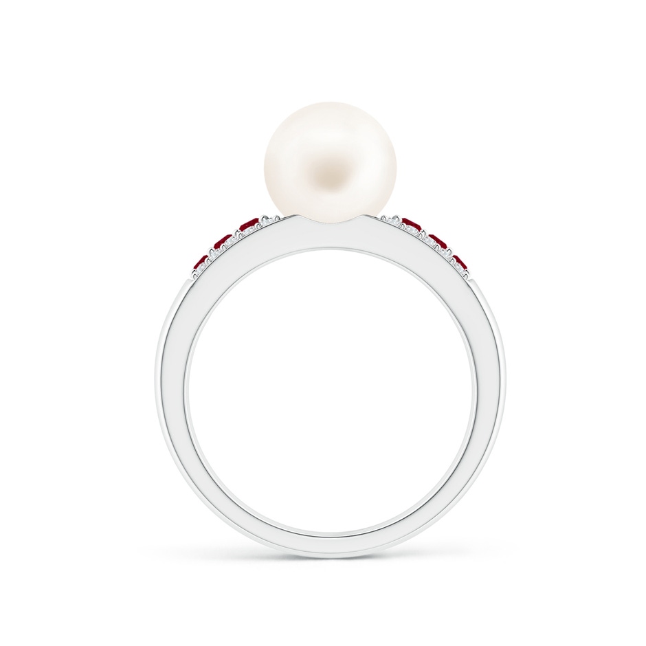 8mm AA Freshwater Pearl Ring with Rubies in White Gold side 1