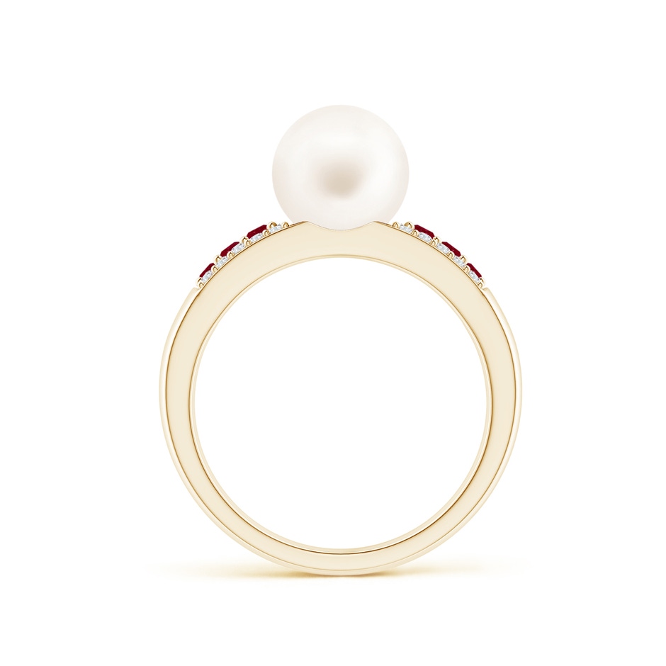 8mm AA Freshwater Pearl Ring with Rubies in Yellow Gold side 1