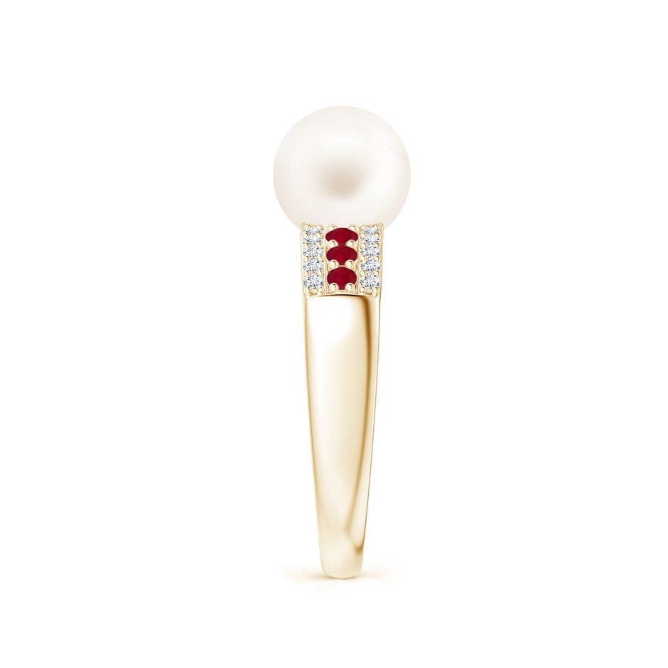 8mm AA Freshwater Pearl Ring with Rubies in Yellow Gold side 2