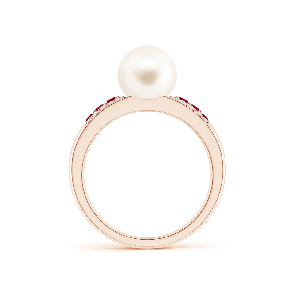 8mm AAA Freshwater Pearl Ring with Rubies in Rose Gold side 1