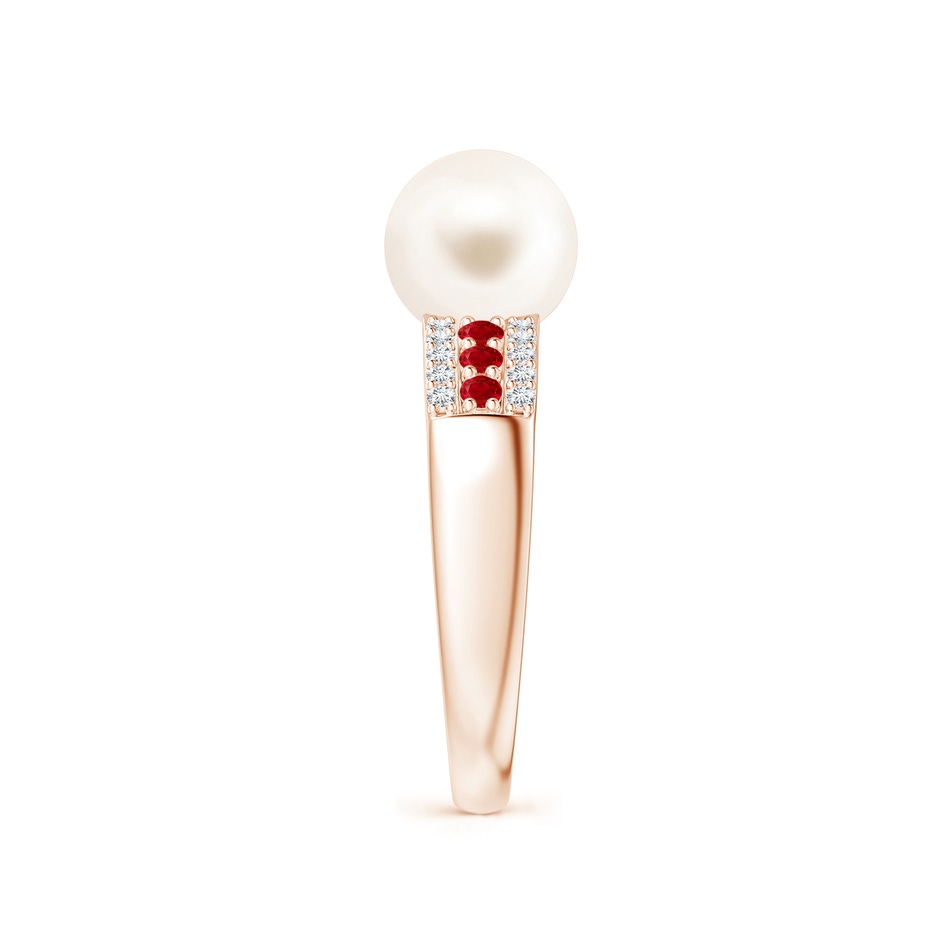 8mm AAA Freshwater Pearl Ring with Rubies in Rose Gold side 2