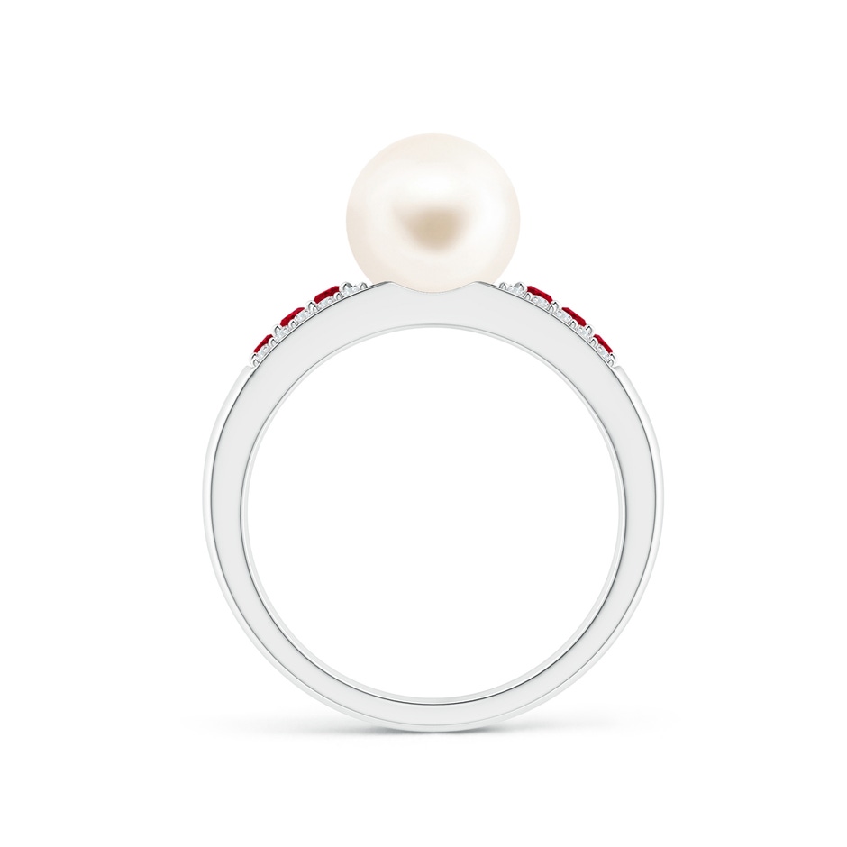 8mm AAA Freshwater Pearl Ring with Rubies in White Gold side 1