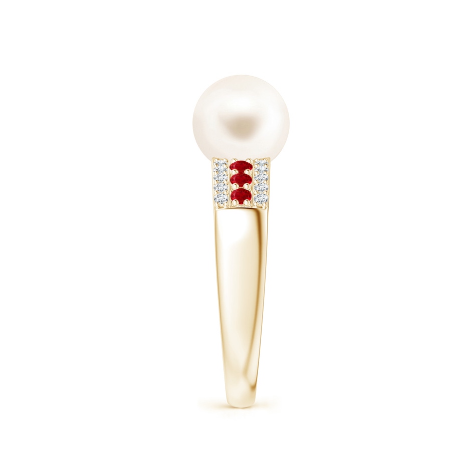 8mm AAA Freshwater Pearl Ring with Rubies in Yellow Gold side 2