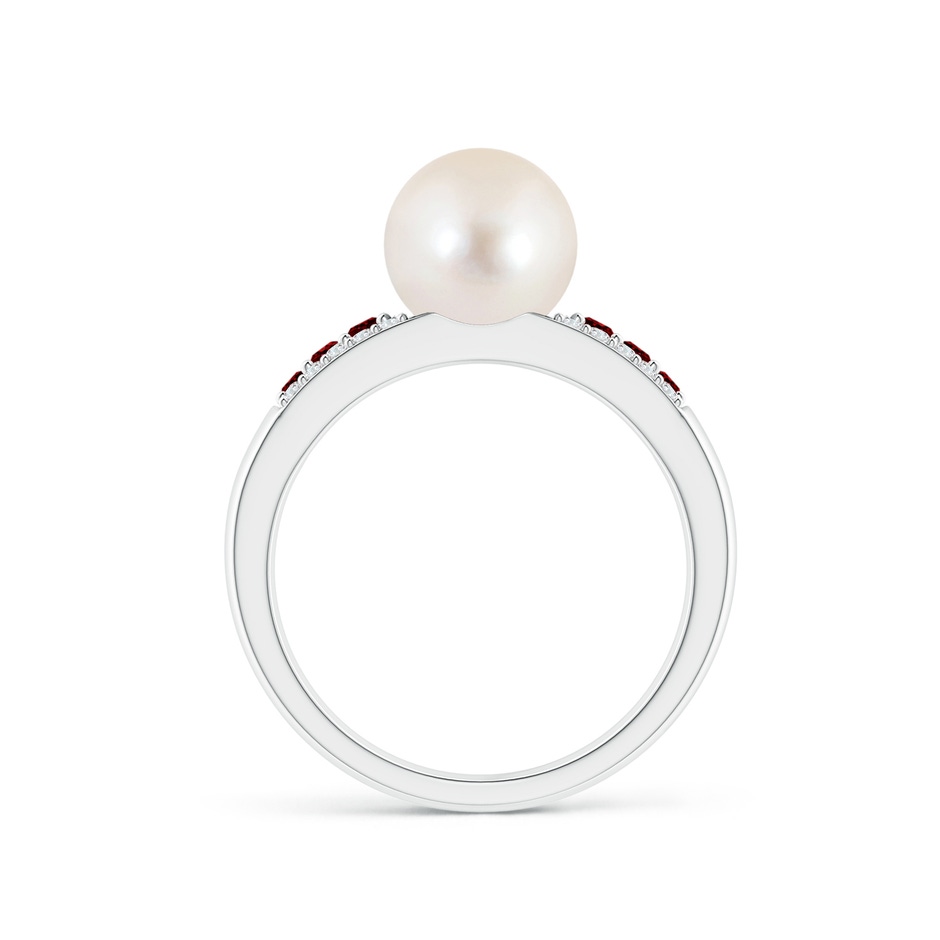 8mm AAAA Freshwater Pearl Ring with Rubies in White Gold side 1